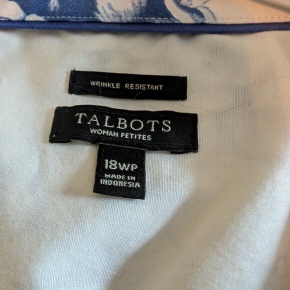 Talbots  sleeveless "Perfect Shirt" in classic blue toile print, fitted, 18WP - Picture 2 of 8